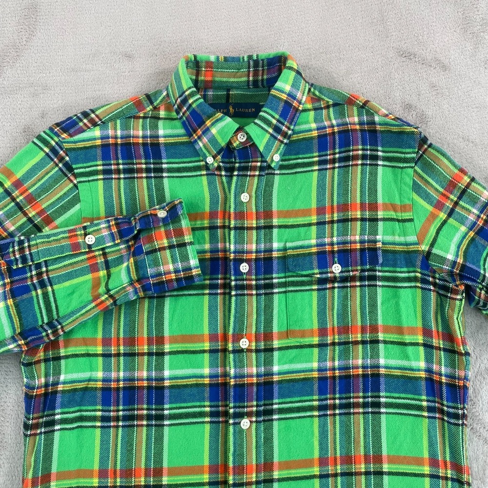 Polo Ralph Lauren Flannel Shirt Men Small Multi Plaid Pocket Long Sleeve Preppy